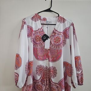 Elegant Paisley Blouse in Pink and Orange